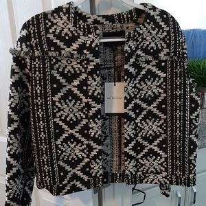 Fringed black and white Aztec designed blazer